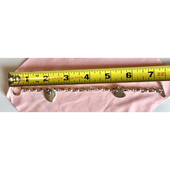 Vintage Sterling Silver 925 Heart Charm  Bracelet 7" Round Link 14 Grams Y2K - Picture 2 of 5